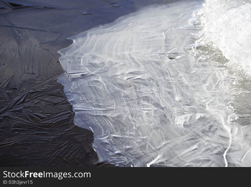 Frozen water at the river bank. Frozen water at the river bank