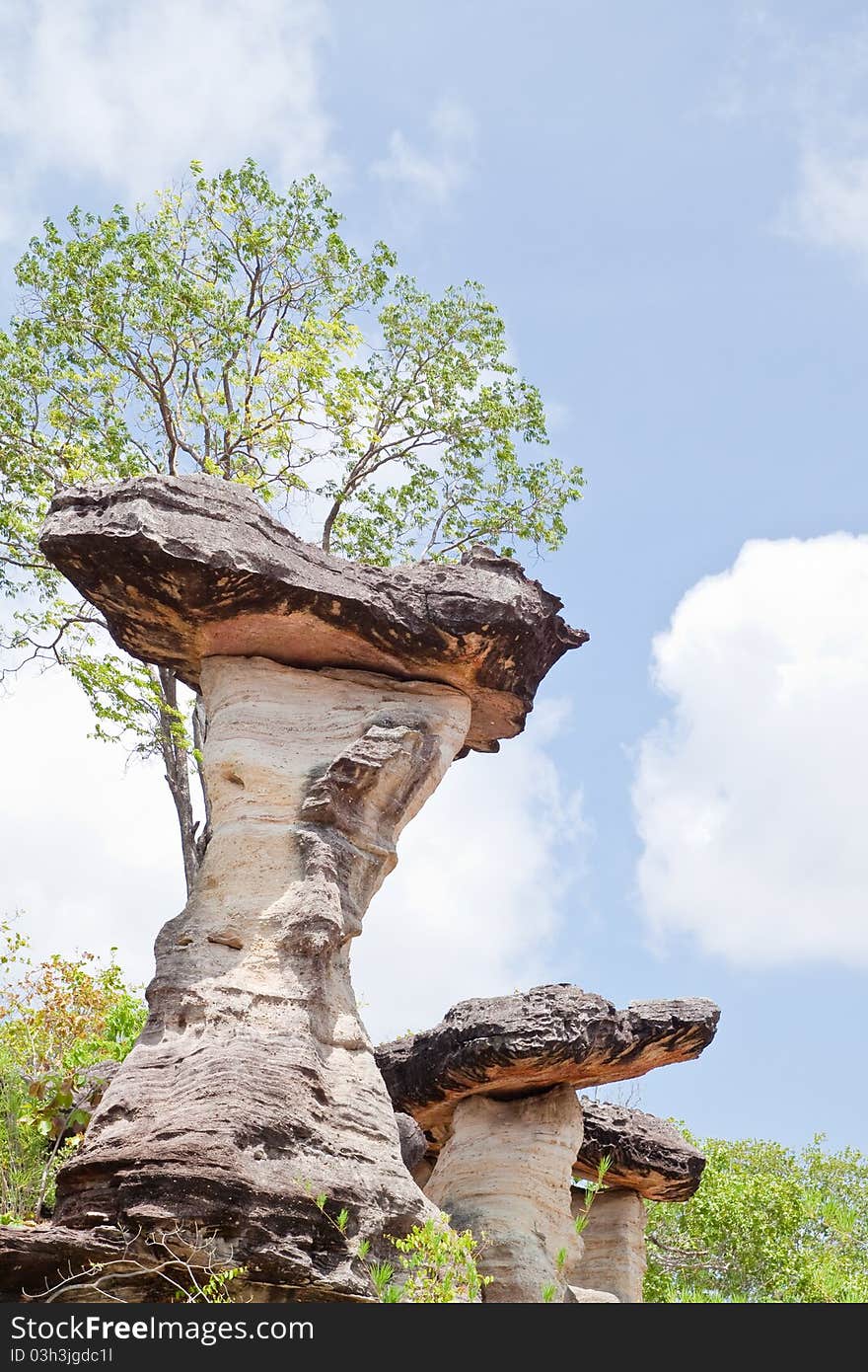 Mushroom stone and blue sky