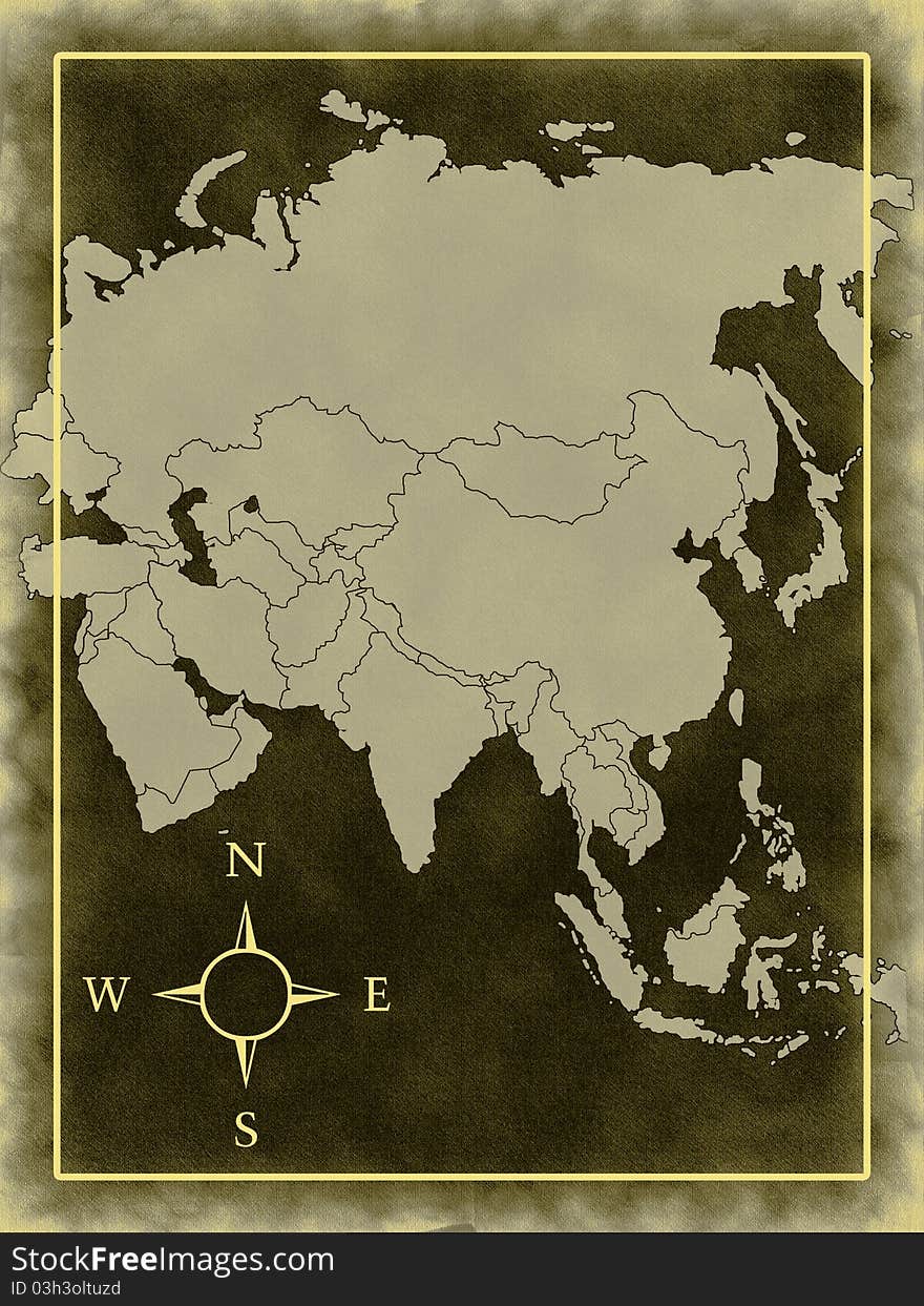 Map Of Asia On The Old Background