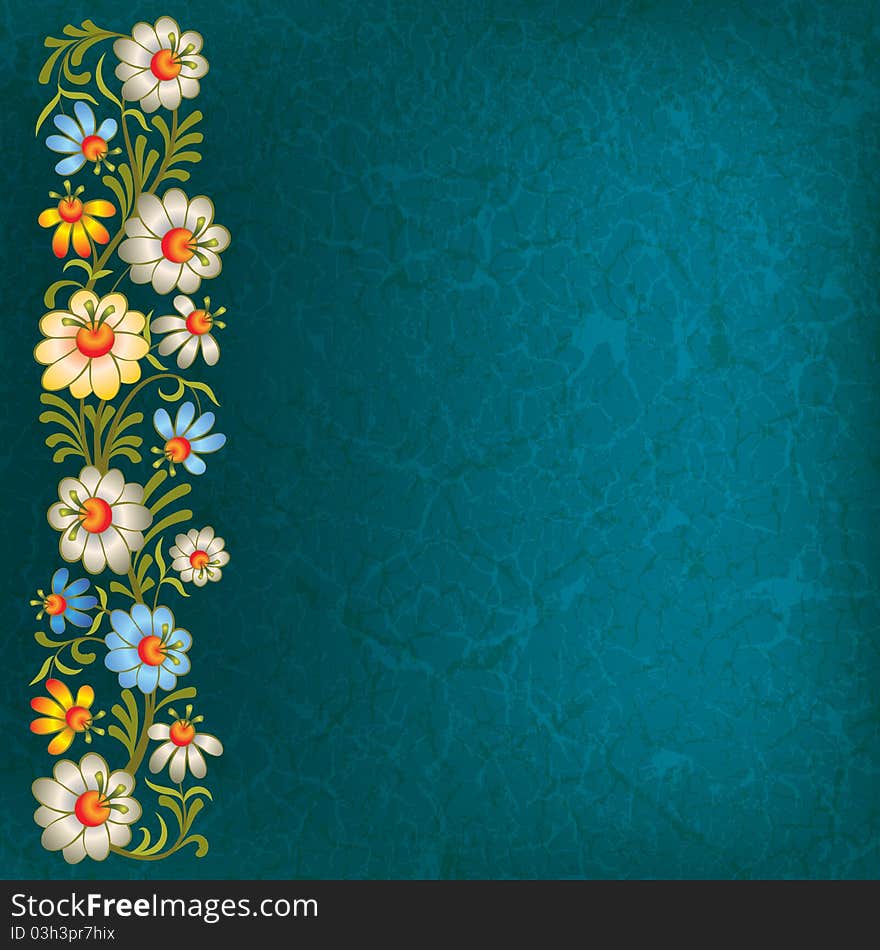 Abstract vintage background with floral ornament on blue. Abstract vintage background with floral ornament on blue