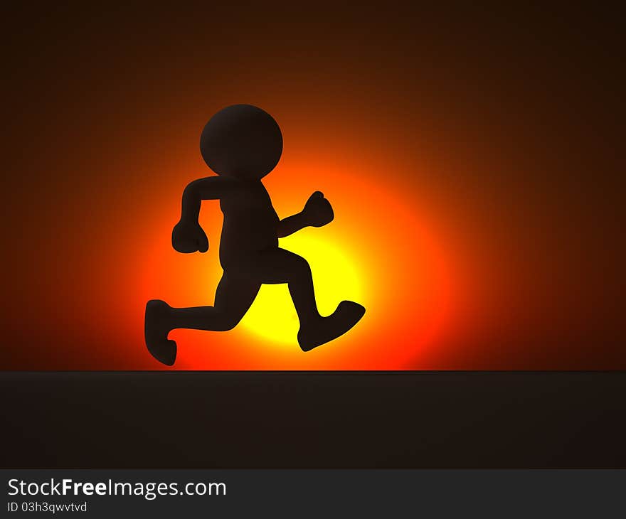 Human character running at sunset - this is a 3d render illustration