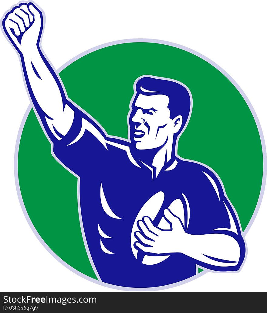 Rugby player ball pumping fist