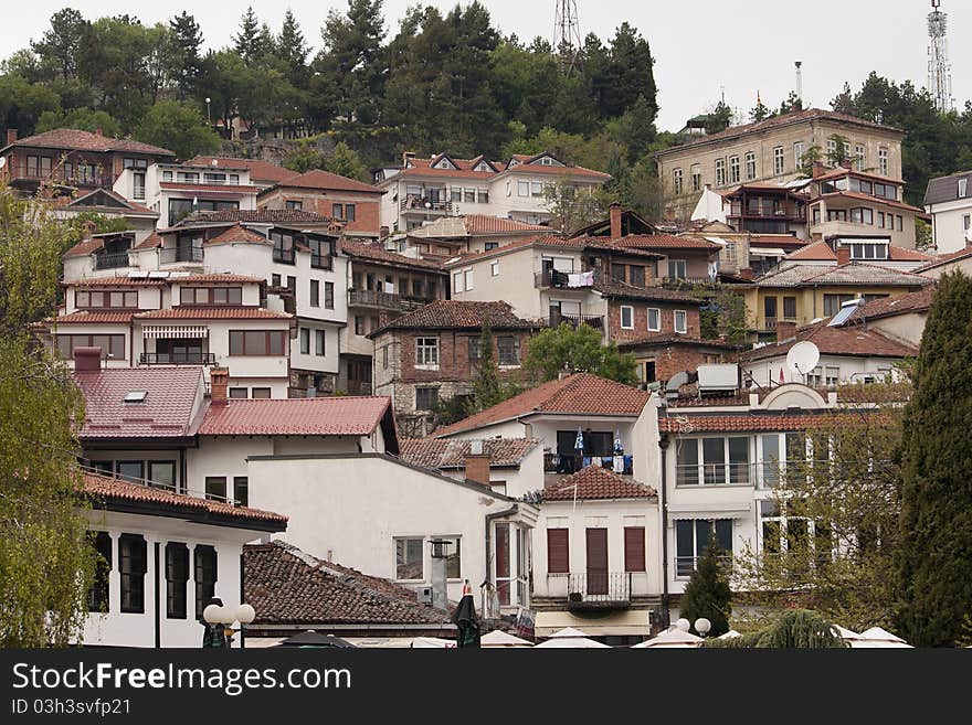 Old houses on a cliff Ohrid, Macedonia