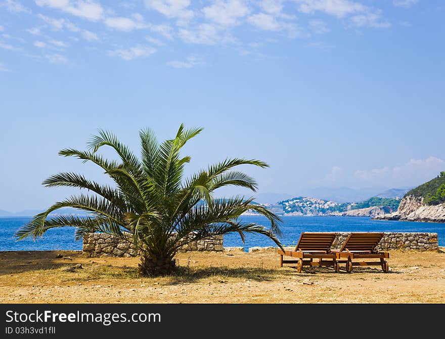 Chairs on beach at Dubrovnik, Croatia