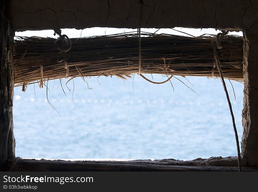 Lake view from traditional Macedonian log cabin on water, Ohrid lake, Macedonia. Lake view from traditional Macedonian log cabin on water, Ohrid lake, Macedonia