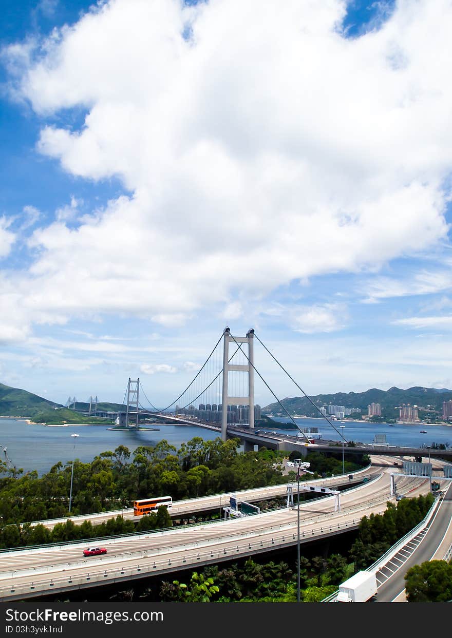 Hong Kong Tsing Ma Bridge at day