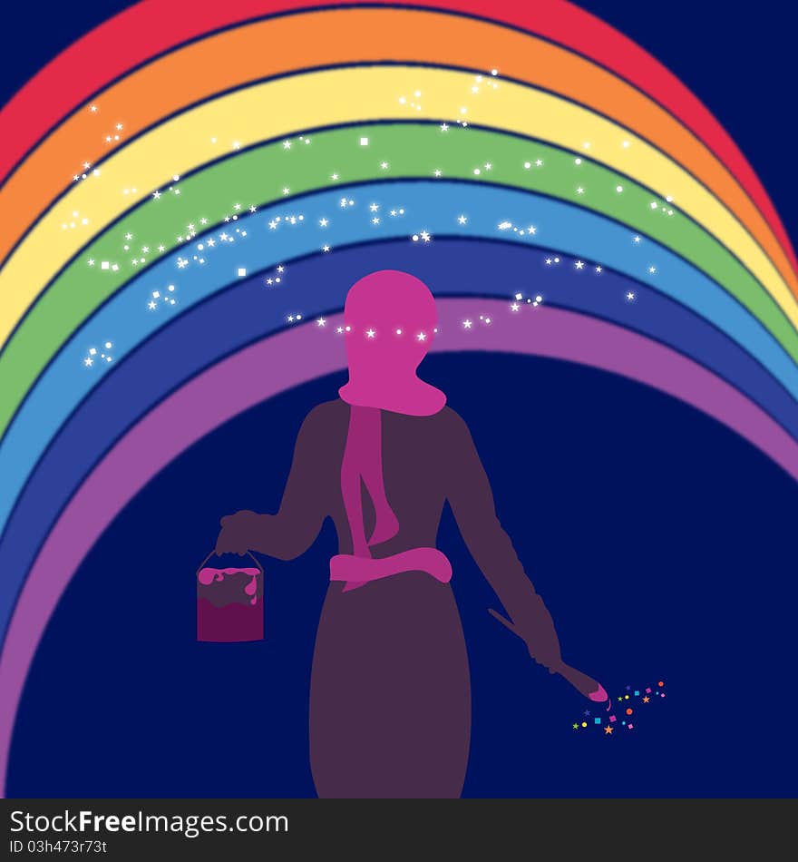 Rainbow magic illustration isolated on blue