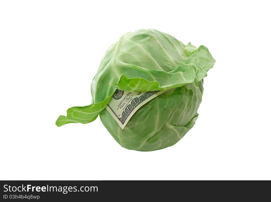 cabbage, the money on a white background. cabbage, the money on a white background