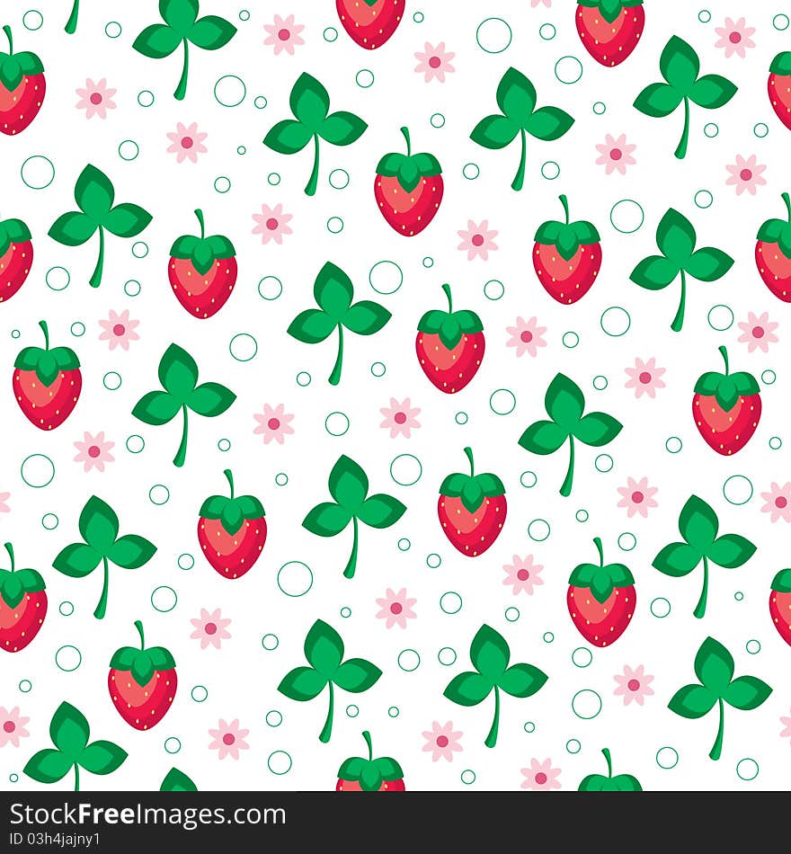 Seamless wallpaper pattern. Strawberries, flowers and leaves