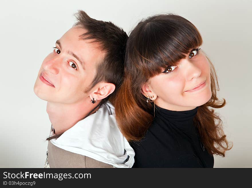 Couple on a gray background. Couple on a gray background