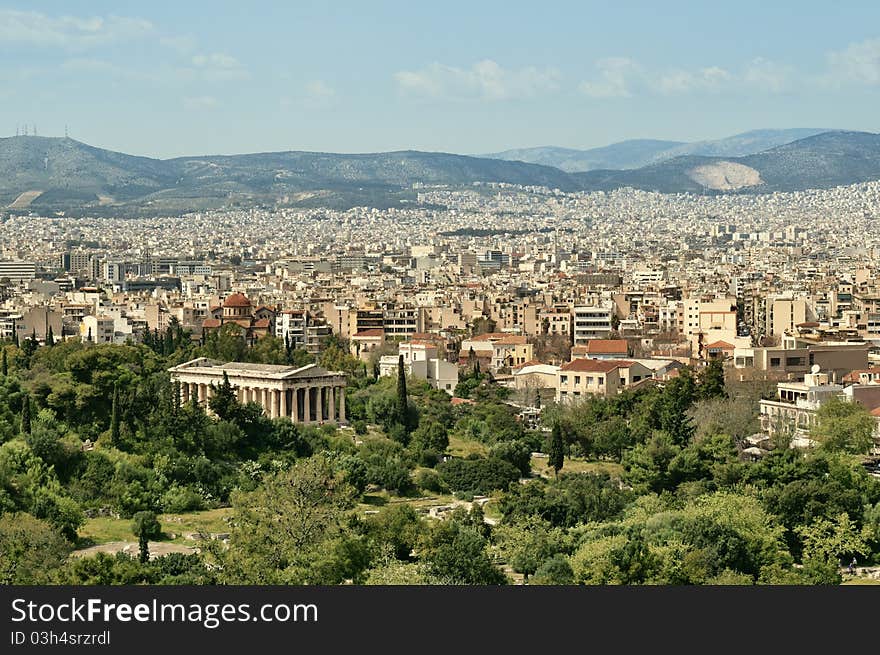 View of  the Ancient Agora with the Temple of Hephaisteion. View of  the Ancient Agora with the Temple of Hephaisteion