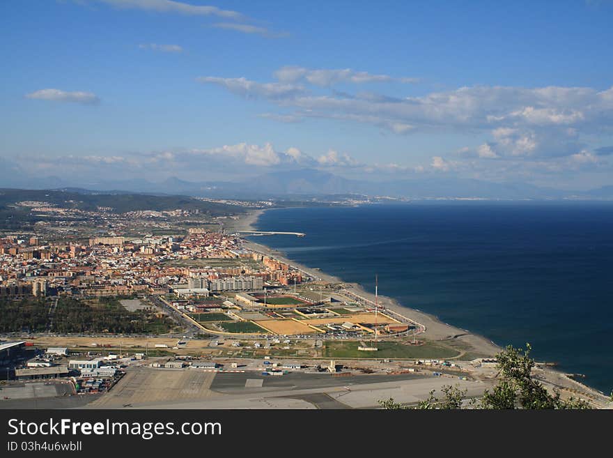 La linea, spain, and gibraltar airport. overlooking mediterranean sea. La linea, spain, and gibraltar airport. overlooking mediterranean sea