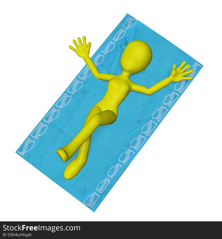 Girl lying on a towel. 3d render