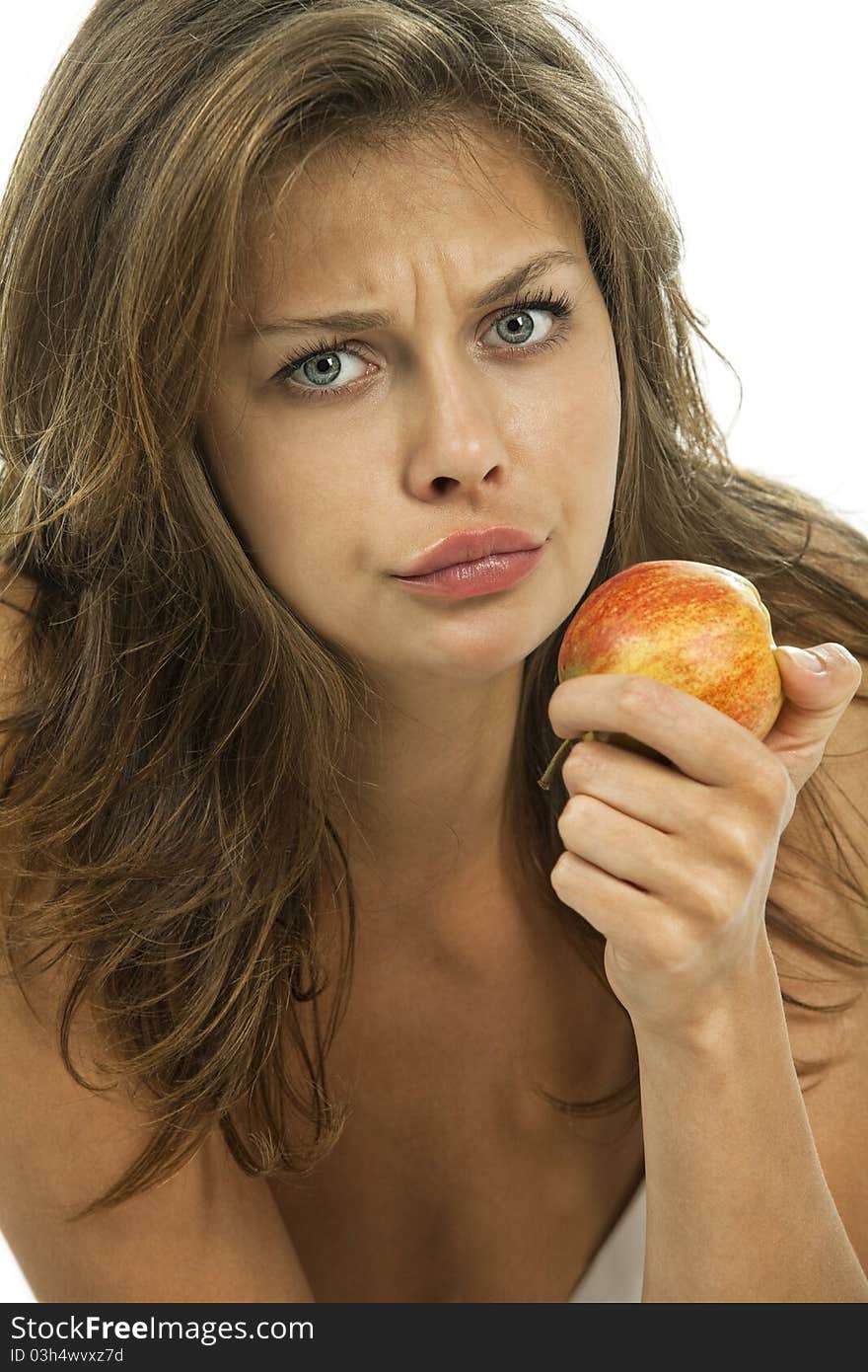 Embarrassed Woman With An Apple