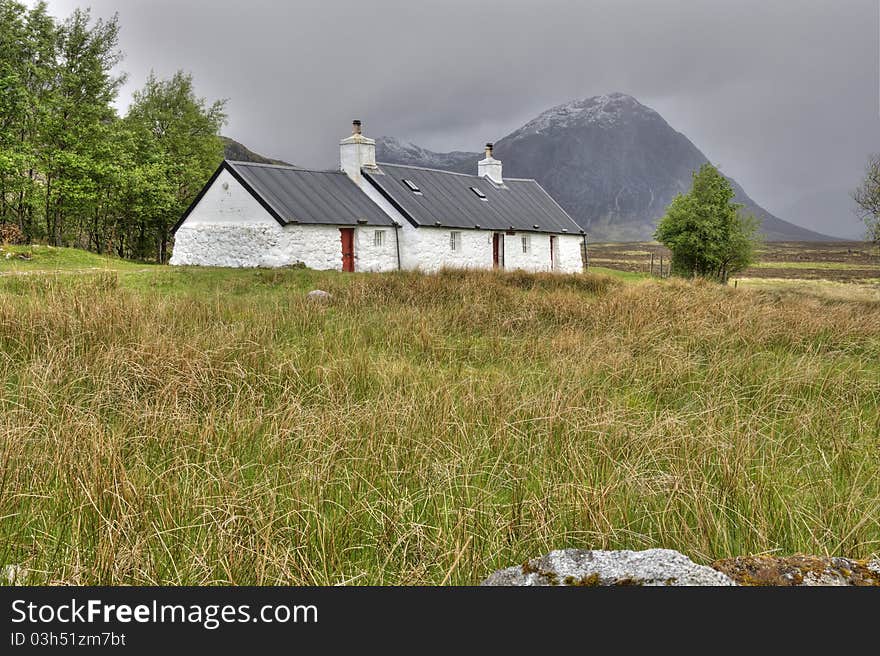 Blackrock Cottage Glencoe highland scotland, with Stob Dearg in the background.