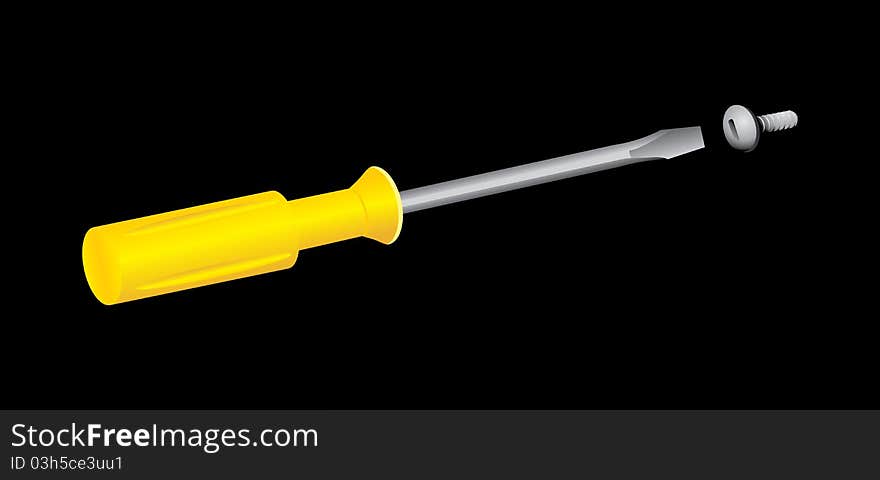 Screwdriver with screw on the black background