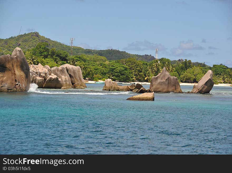 Typical Rock formation at harbour of La Digue Island, Seychelles