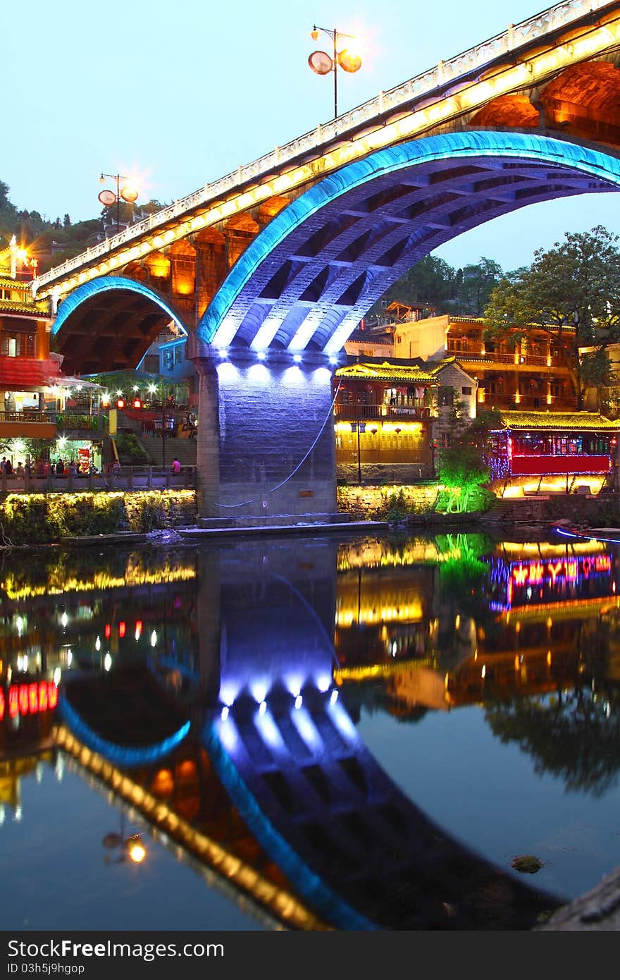 Fenghuang ancient town in Hunan Province at night