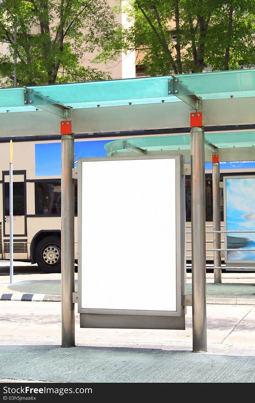 Blank billboard on bus stop