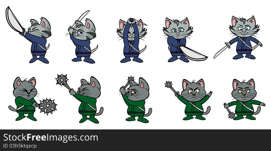 Cartoon illustration of kitten ninjas 2