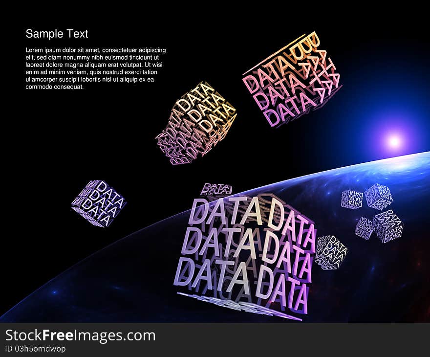 Interplay of symbols and forms in three dimensional  space on the subject of modern technologies. Interplay of symbols and forms in three dimensional  space on the subject of modern technologies