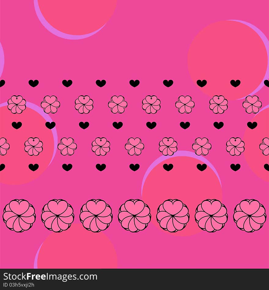 Vector fuchsia love seamless pattern with numerous hearts in fuchsia pink background