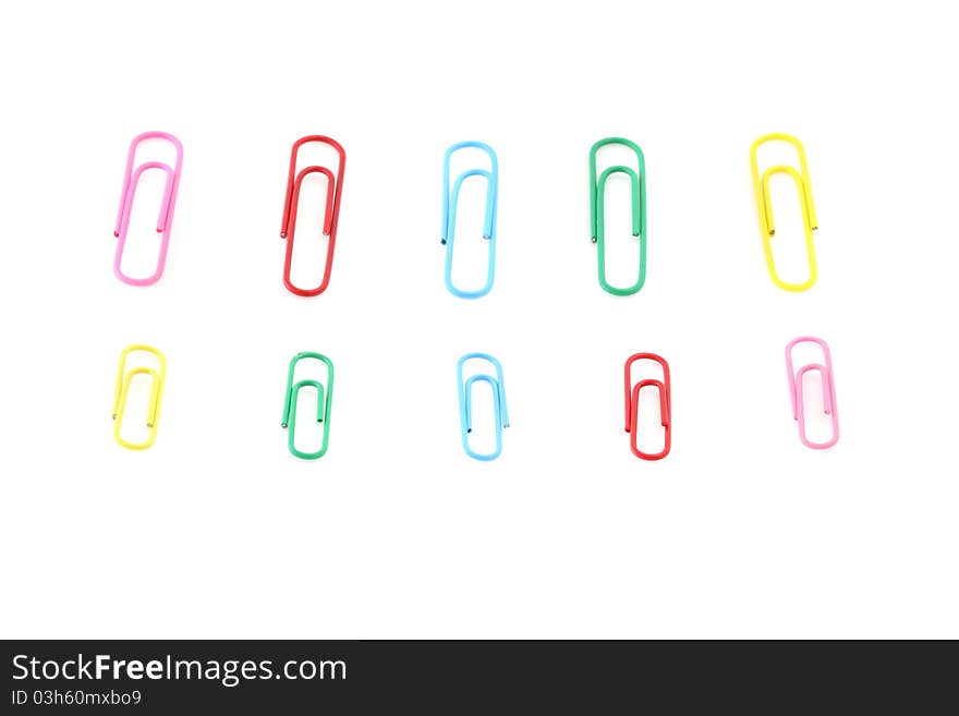 Closeup of multi-colored paper clips