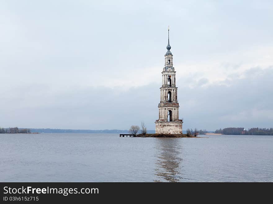 In 1940s the monastery and most of the old Kalyazin town (Russia) were flooded during the construction of the Uglich Reservoir. In 1940s the monastery and most of the old Kalyazin town (Russia) were flooded during the construction of the Uglich Reservoir