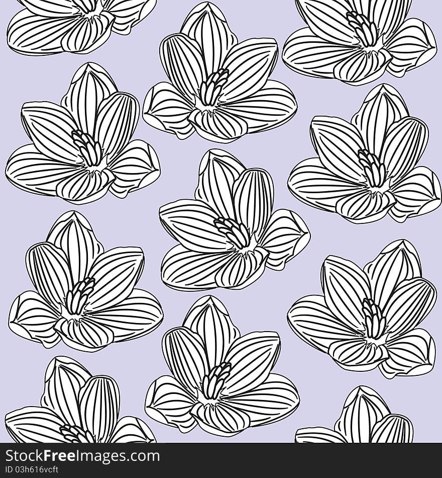 Seamless floral pattern with black-and-white flowers