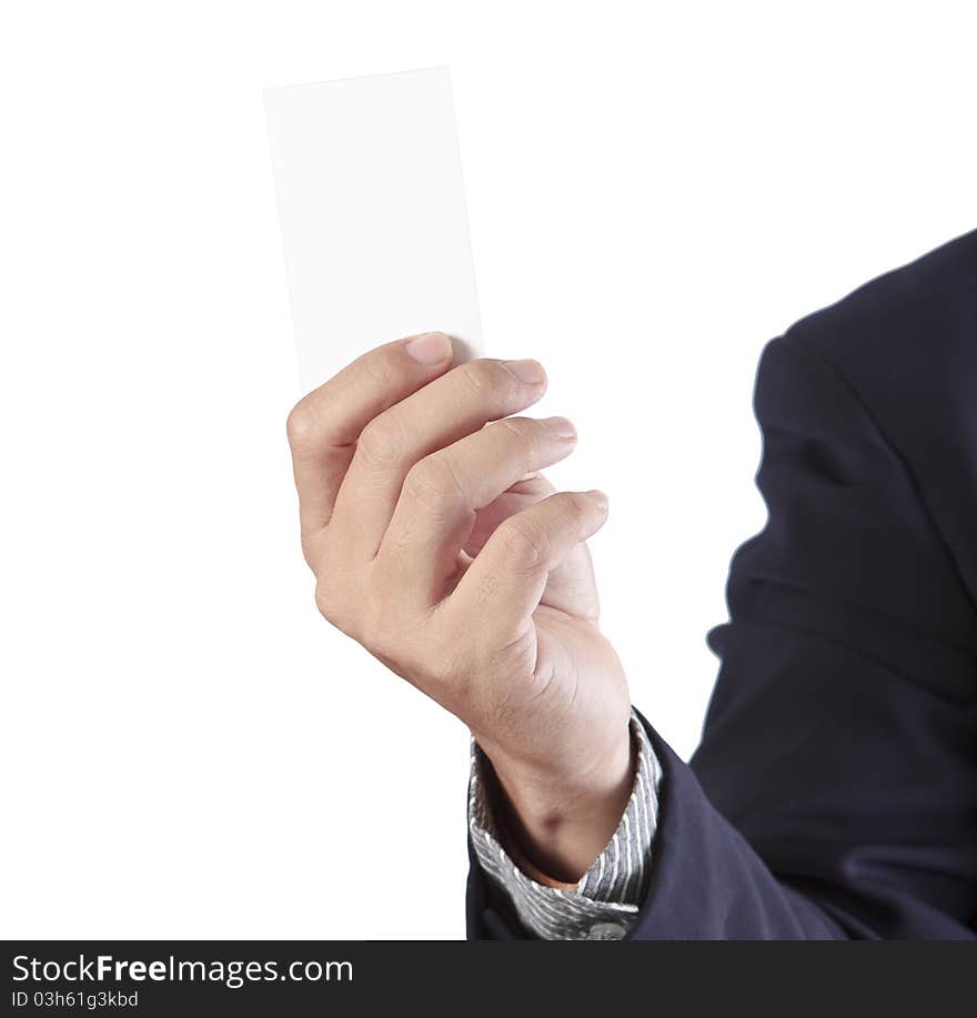 Business man with blank card. Business man with blank card