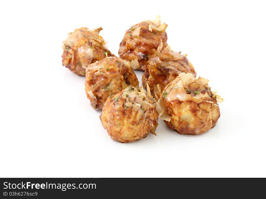 Japanese sneak food , Octopus meat ball, Takoyaki isolated in white background