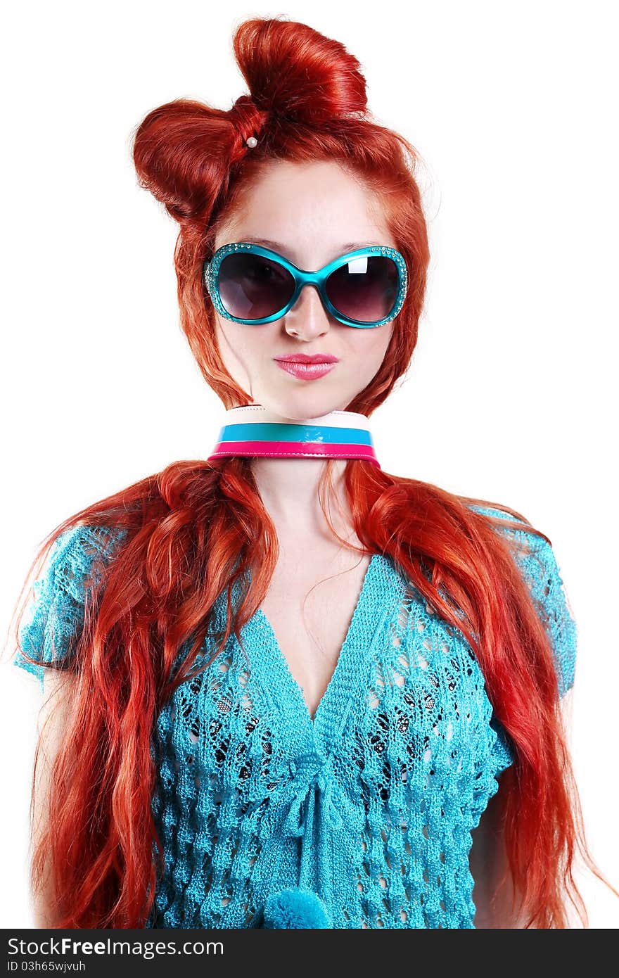 Fashion red-haired woman in a stylish glasses. Fashion red-haired woman in a stylish glasses