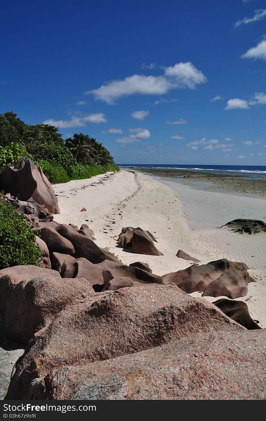 Typical Rock formation at East coast of La Digue, Seychelles