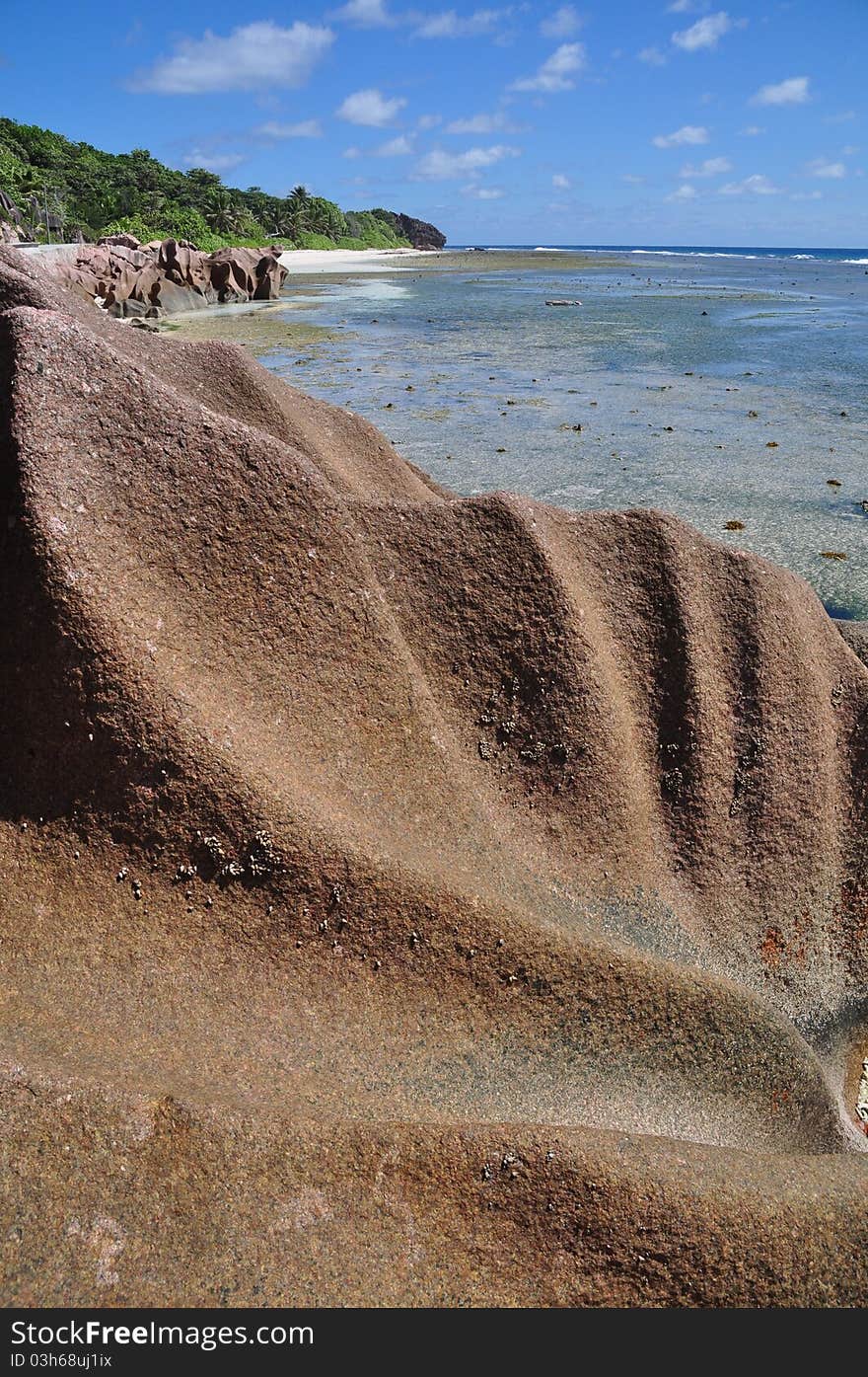 Typical Rock Formation at east coast of La Digue, seychelles