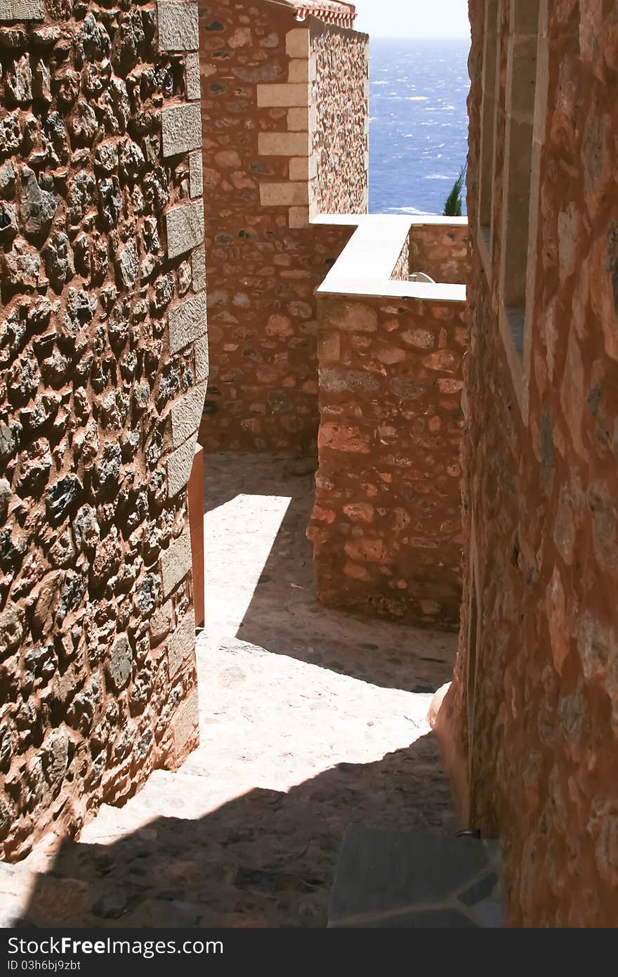 Labyrinth of narrow street in old Monemvasia. Labyrinth of narrow street in old Monemvasia