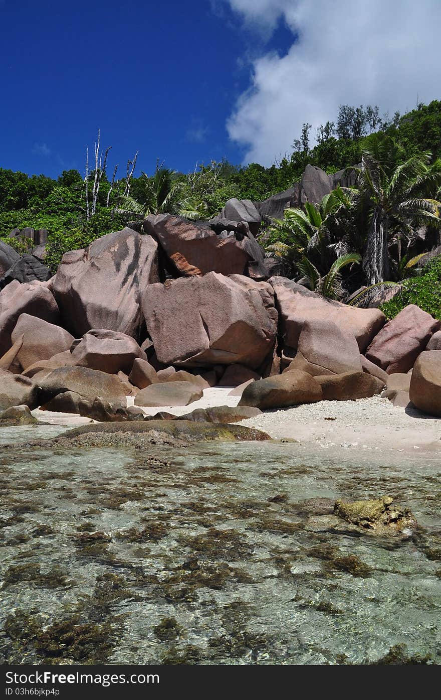 Typical Rock Formation at east coast of La Digue, seychelles