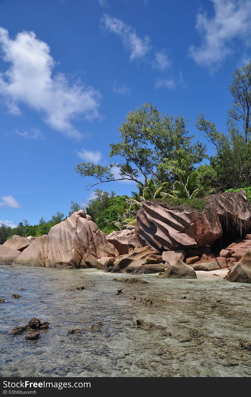 Typical Rock Formation at north coast of La Digue, seychelles