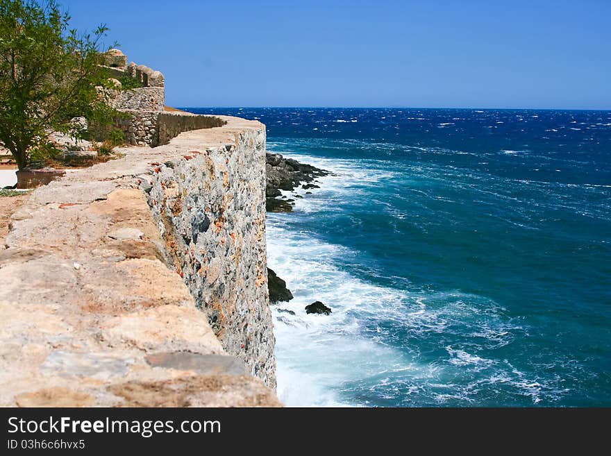 Embankment and sea of old Monemvasia, Greece. Embankment and sea of old Monemvasia, Greece