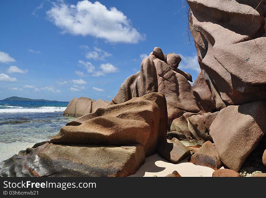 Typical Rock Formation at east coast of La Digue, seychelles