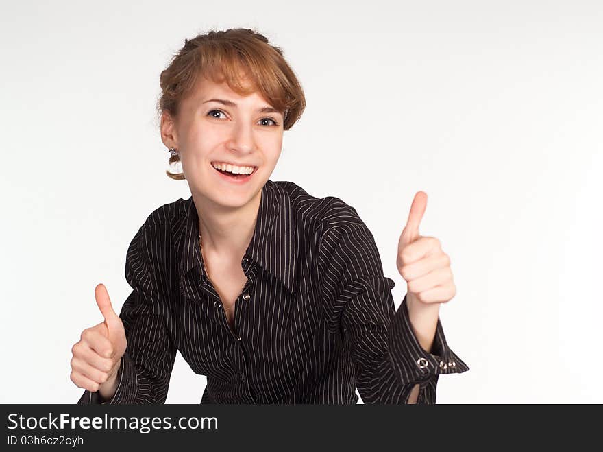 Happy girl standing on a white background. Happy girl standing on a white background