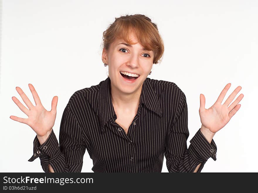 Portrait of a girl smiling on a white background. Portrait of a girl smiling on a white background