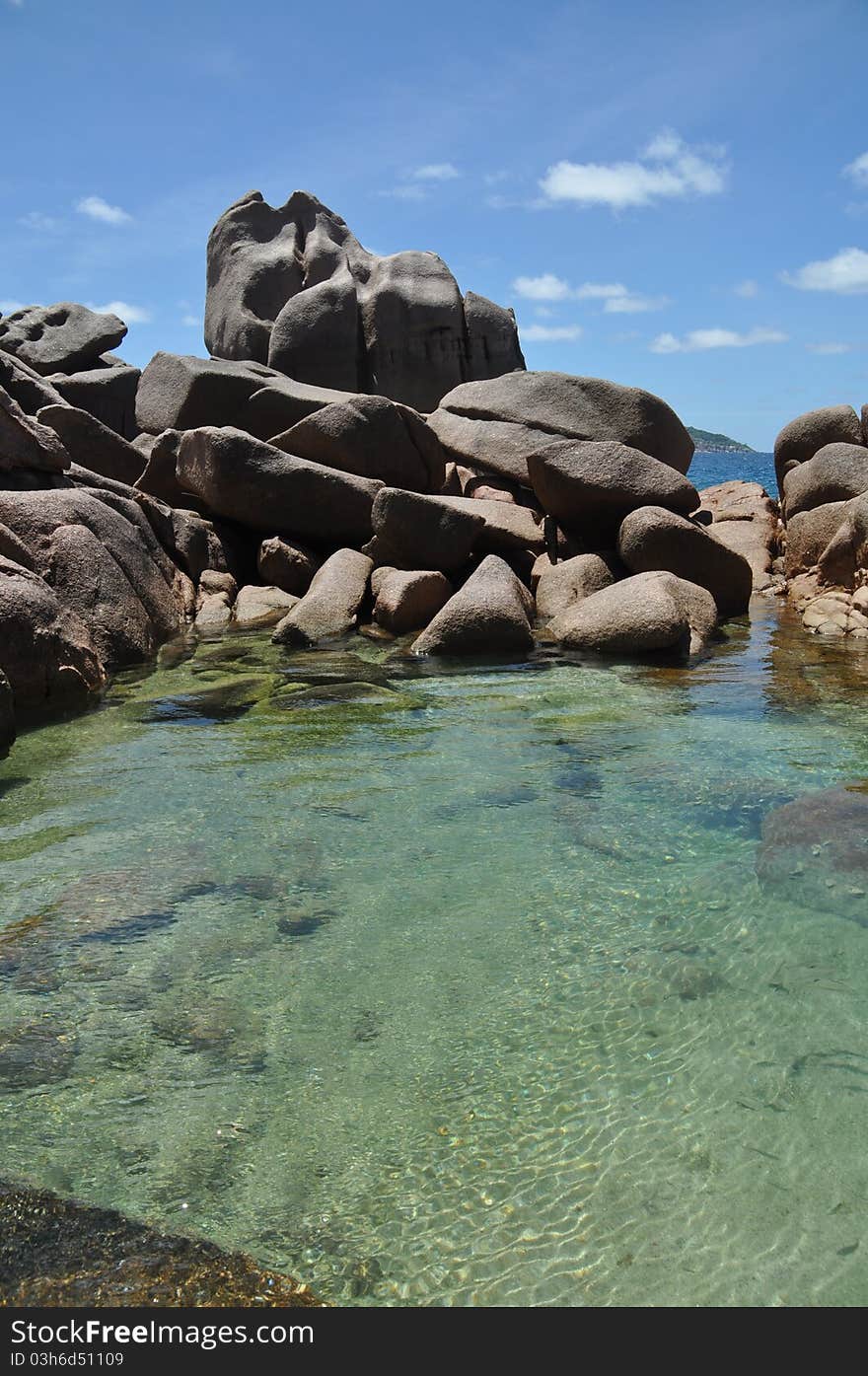 Typical Rock Formation at east coast of La Digue, seychelles