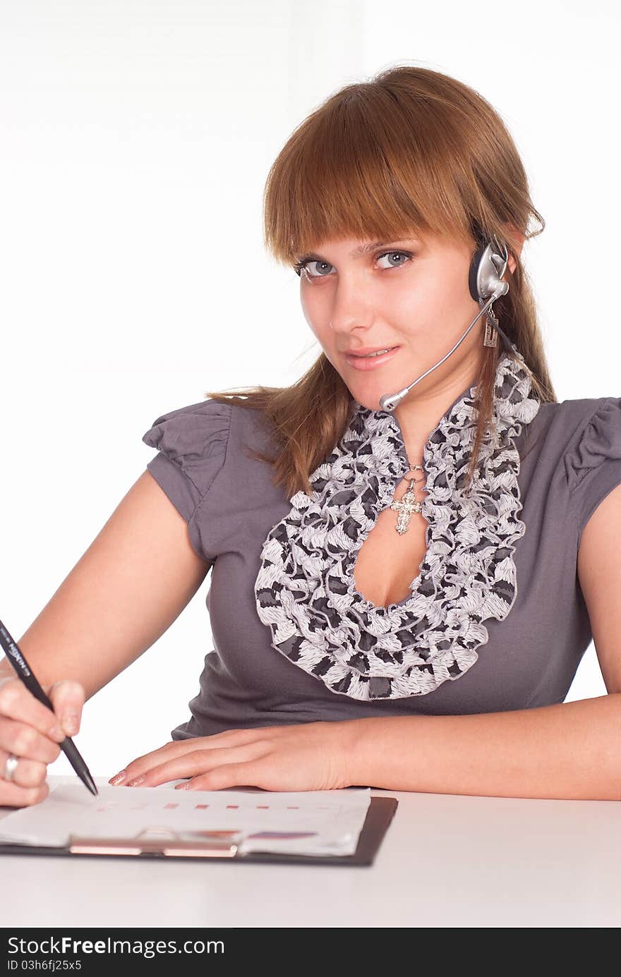 Cute Girl Working At Table