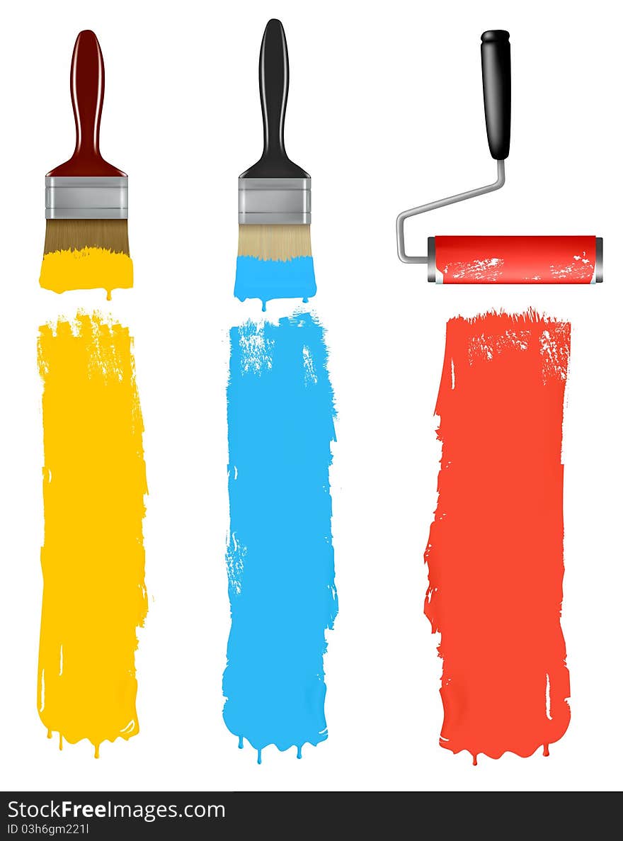 Set of colorful paint roller brushes.