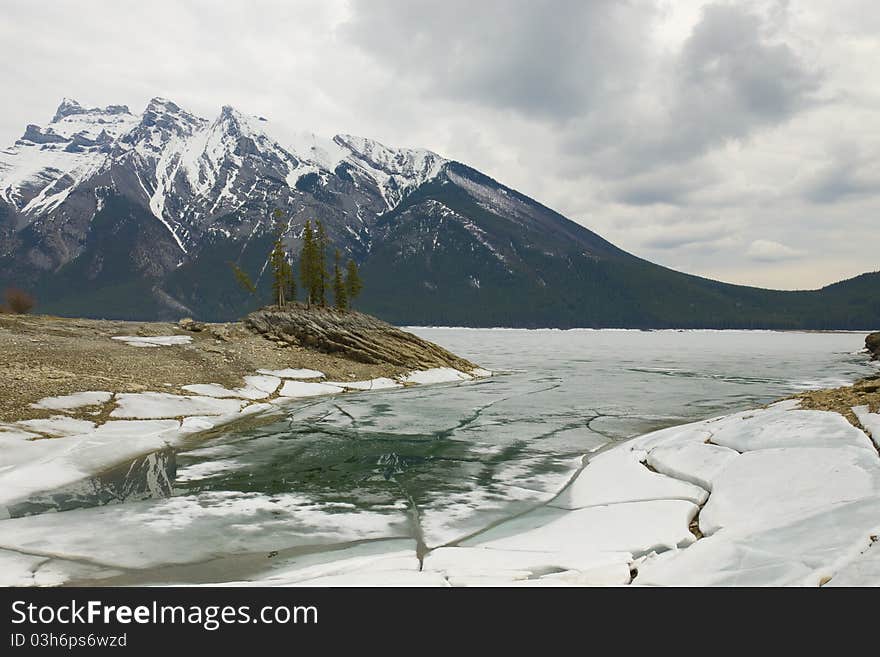 Traquil Scene Of Frozen Lake Minnewanka