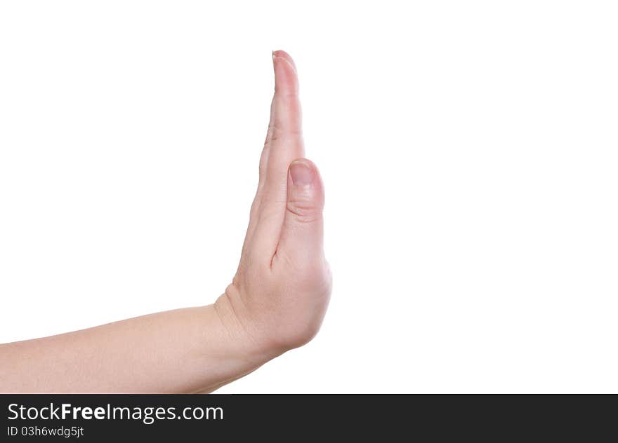 The human palm on a white background shows refusal