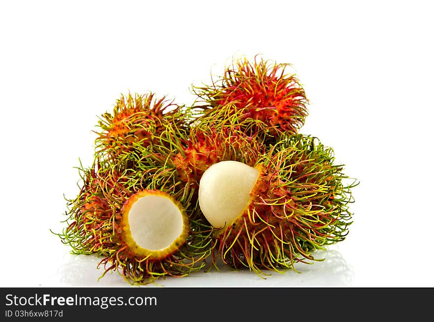 Rambutan is a colorful and spiky tropical fruit with a sweet flavor