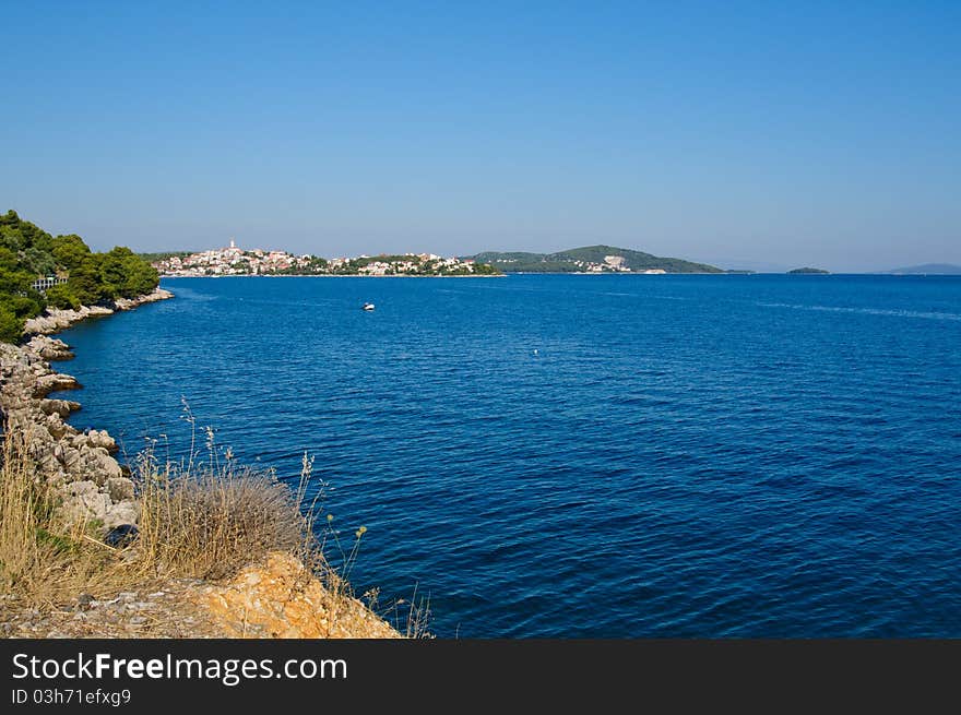 High angle view of the Dalmatian coast from the city of Rovinj Croatia