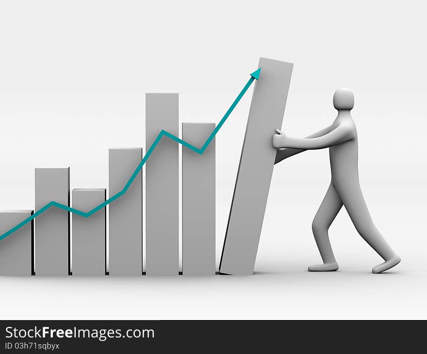 The person supports business graph - 3d illustration