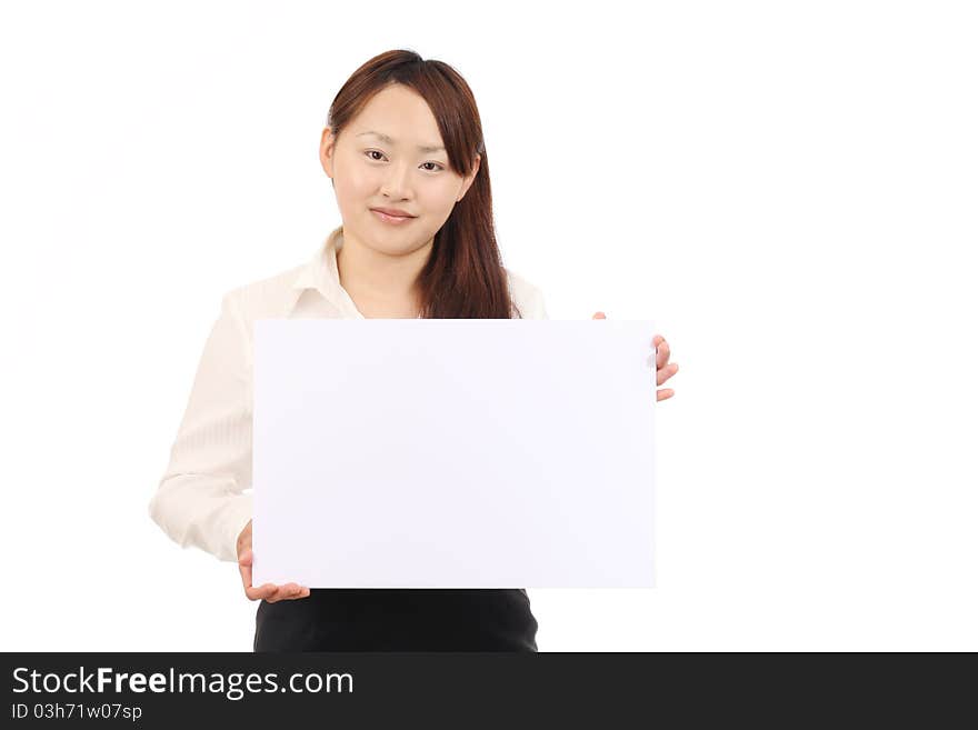 Young Business Woman Holding Empty White Board